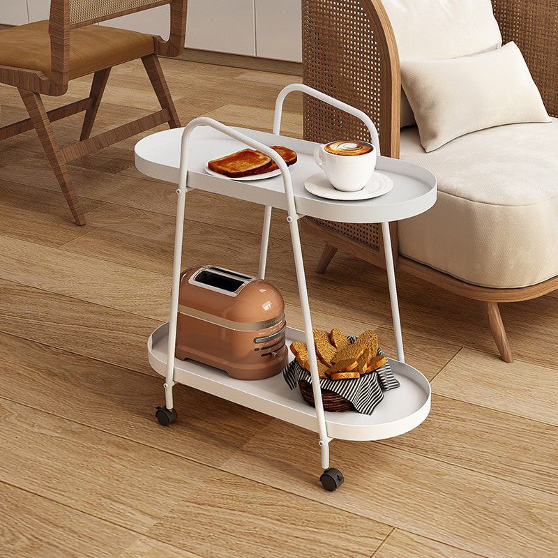 Mid-Century Metal End Side Table Oval 2-Tier Corner Table with Storage