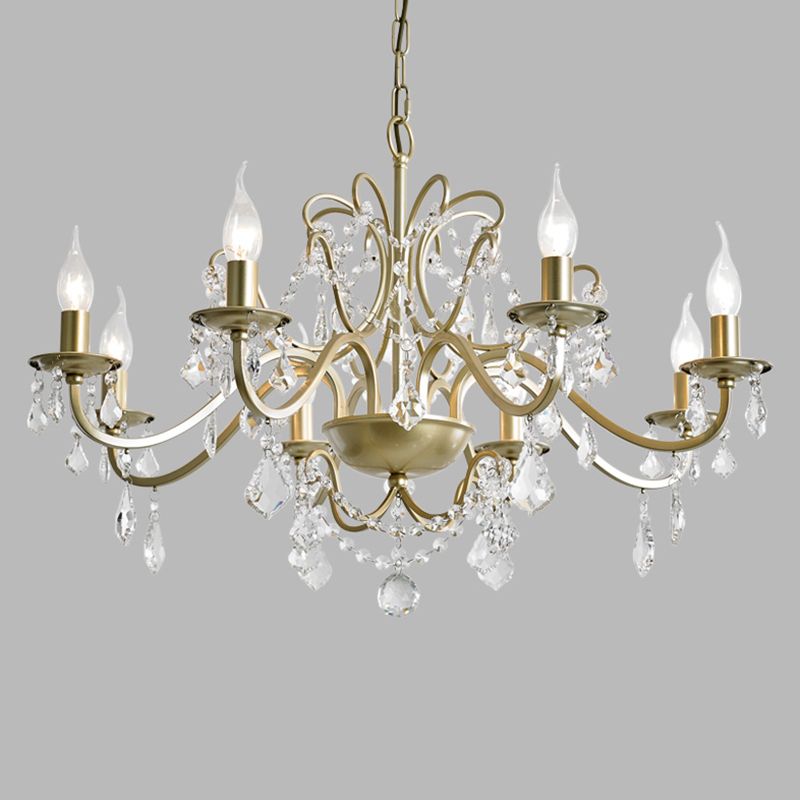 K9 Crystal Drops Candlestick Chandelier Lights Vintage Rustic Style Lighting Pendant for Living Room