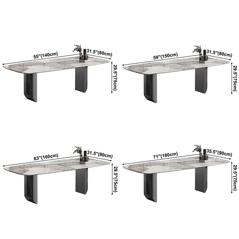 Sintered Stone Dining Table Modern Table in White with Grey Double Pedestal