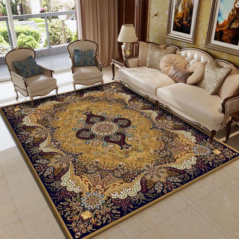 Blue Moroccan Indoor Rug Polyester Graphic Rug Non-Slip Backing Rug for Living Room