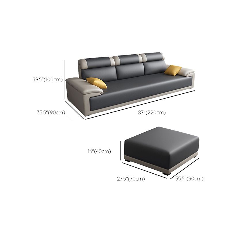 Contemporary Grey Sectional Sofa with Pillow Top Arm in Faux Leather