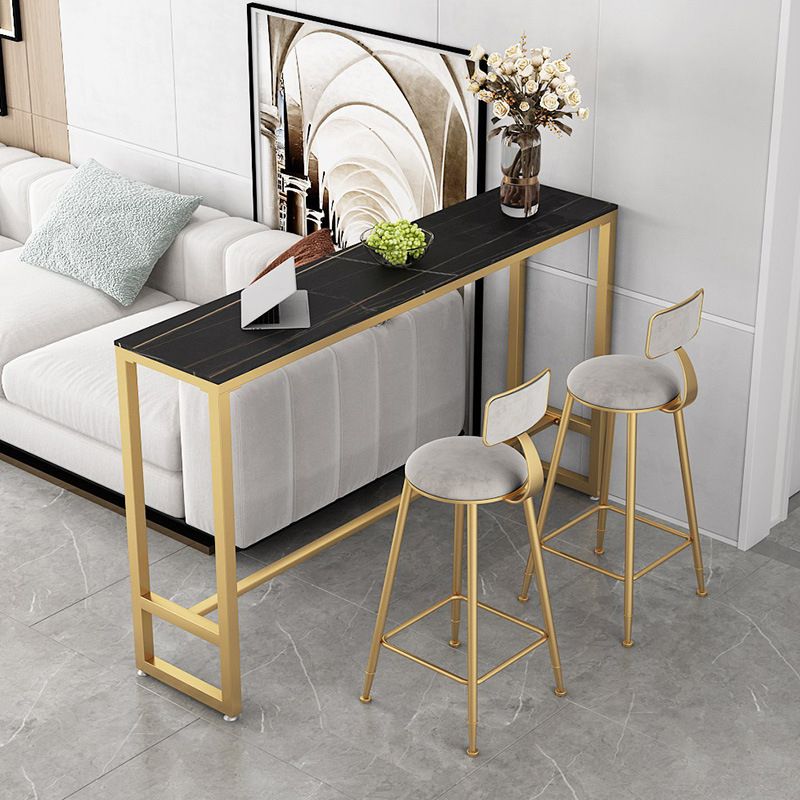 Stone Rectangle Top Bar Table 42-inch Height Iron Pedestal Modern Bistro Table