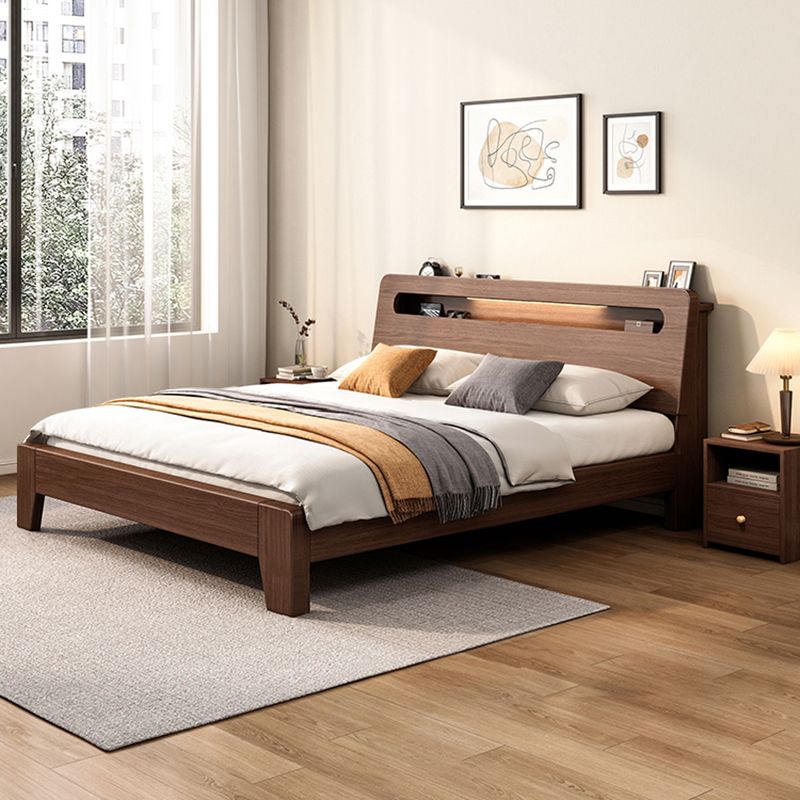 Solid Wood Bed in Brown Contemporary 31.49" H Bed with Headboard