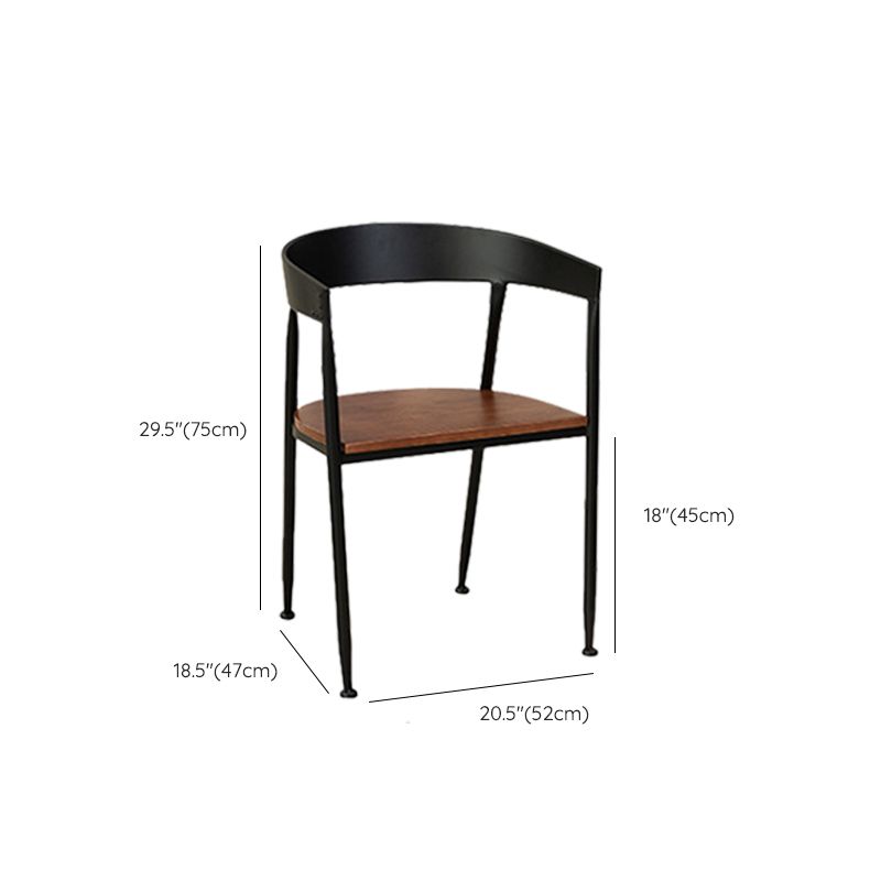 Traditional Metal Dining Chair Open Back Side Black and Brown Chair
