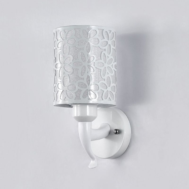 Hollow Petals Metal Cylindrical Simplicity Sconce Lamp Modern Style 1-Light Corridor Wall Mount Light in White