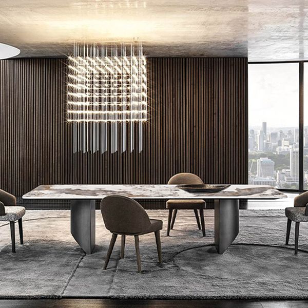 Metal Traditional Luxury Rectangle Table Sintered Stone Indoor Table for Kitchen