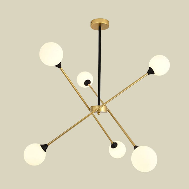 Spark Shape Hanging Light Simple Style Metal Chandelier Light with Orb Shade for Restaurant
