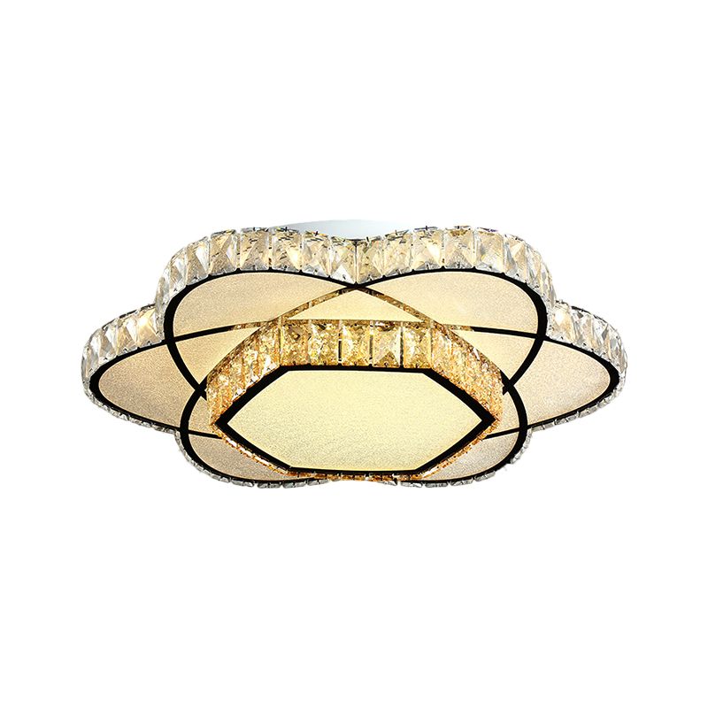 Faceted Crystal Bloom Ceiling Light Contemporary LED Flush Mount Lighting in Chrome for Dining Room
