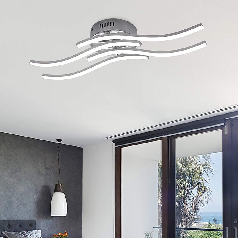 Aluminum Alloy Wave Shaped LED Ceiling Light Acrylic Shade Modern Simplicity Style Lighting Fixture in Sliver