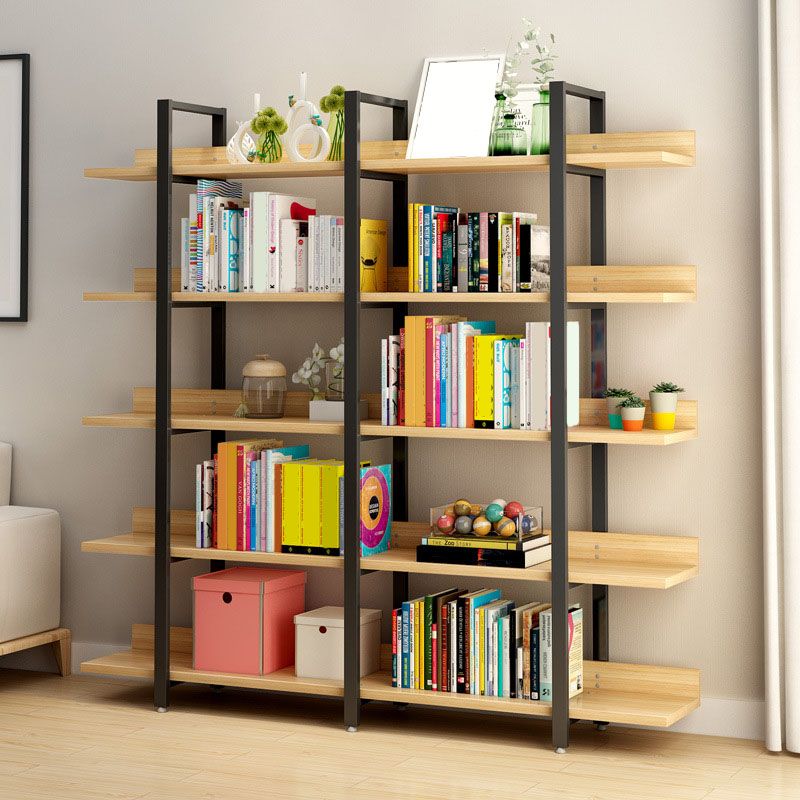 Contemporary Metal and Wooden Bookshelf Open Shelf Bookcase with Shelves
