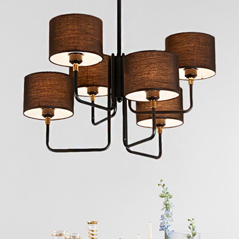 Lámpara de lámpara de lámpara de metal Sputnik Contemporánea Multi Luces Led colgante de LED negro con tono de tambor de tela marrón/blanco