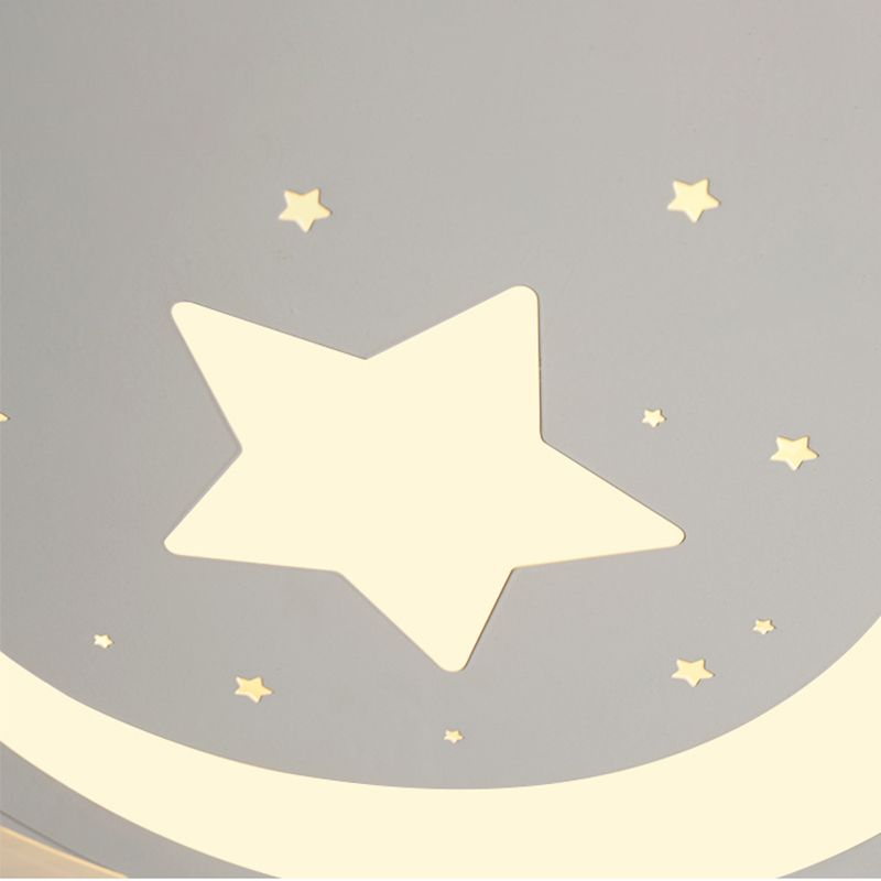 Creative Moon&Star Ceiling Light Metal White LED Flush Mount Light for Kid Bedroom Corridor