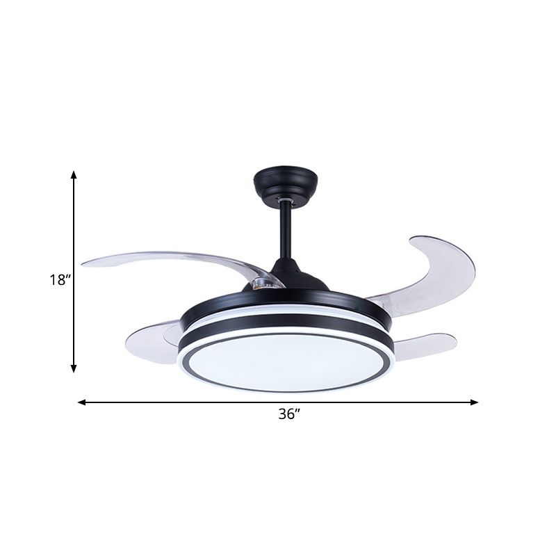 36 "W LED LED Accensione della ventola a ciondolo moderno Circle Metal 4 Blade Semi Flush Aitura del soffitto in nero, Remoto/Controllo a parete/Remoto e Controllo della parete