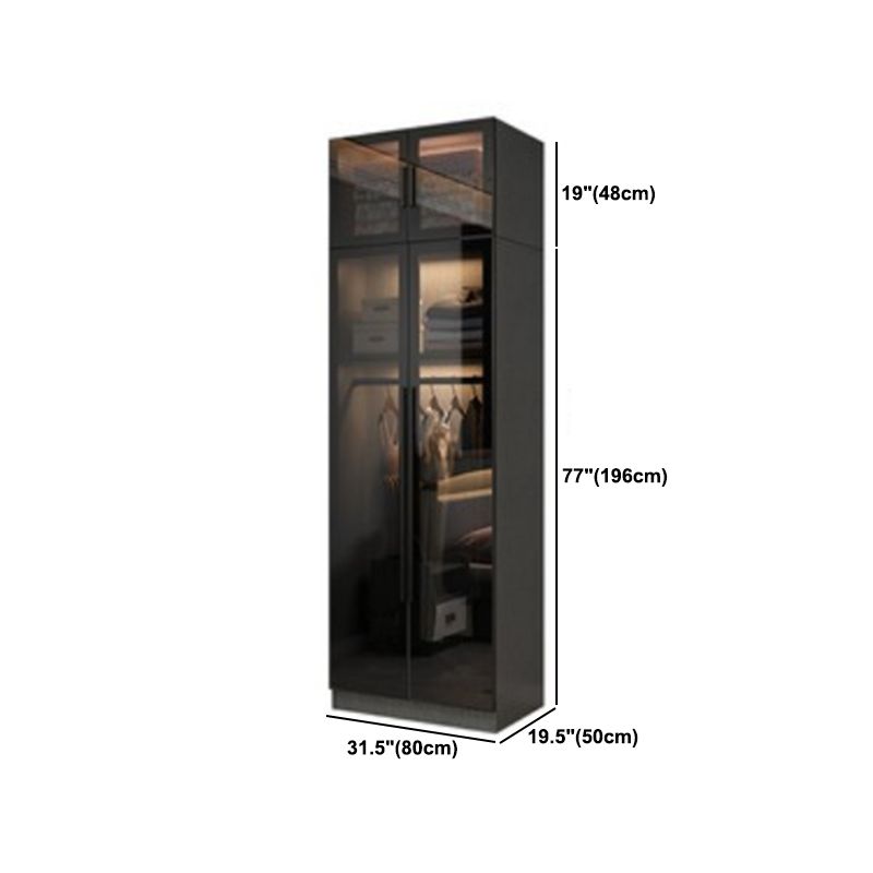 Contemporary Wardrobe Armoire with Shelves Wood and Glass Wardrobe Closet