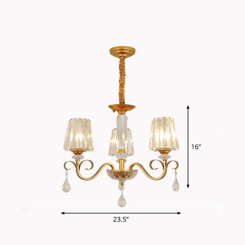 Prismatic Crystal Cone Hanging Lamp Contemporary Ceiling Chandelier Light with Droplet Decorations