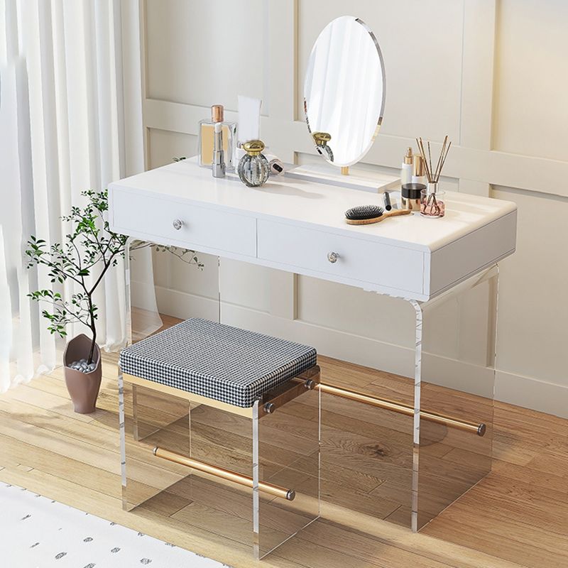 2 Drawers Clear Acrylic Makeup Table Contemporary 17.72" D Vanity Set with Stool & Mirror