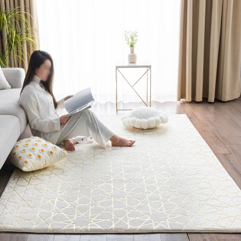 White Geometric Pattern Area Carpet Modern Polyester Area Rug Anti-Slip Rug for Living Room