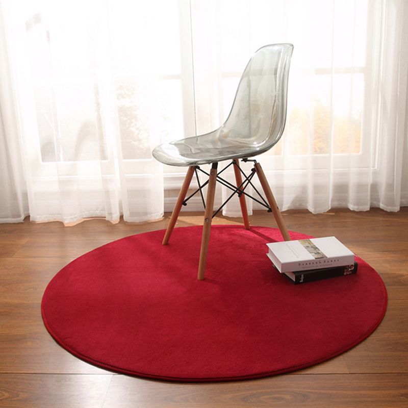 Round Area Carpet Living Room Solid Color Rug Non-Slip Backing Casual Polyster Indoor Rug