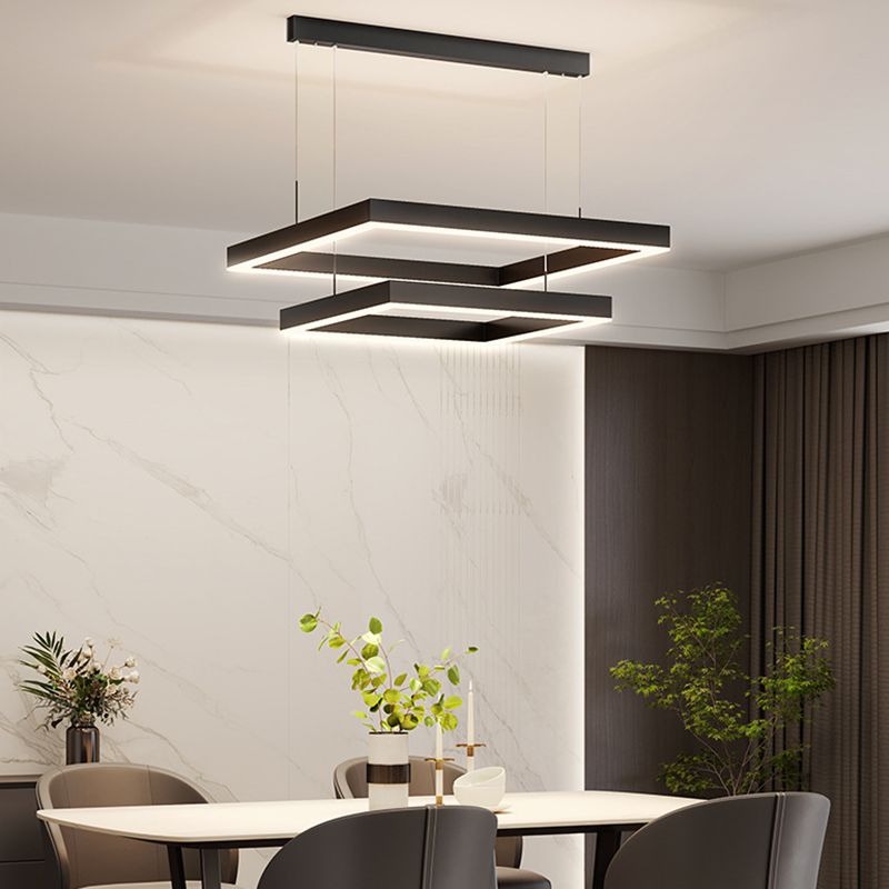 Layer LED Chandelier Lighting Simplicity Metal Black Pendant Light for Dining Room