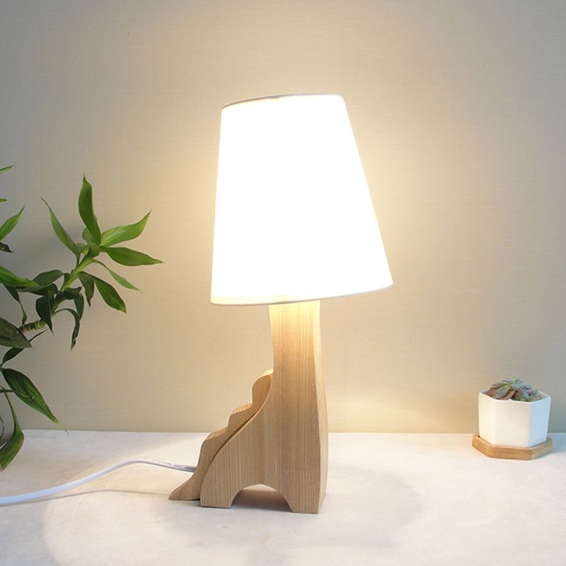 Tissu Barrel Nightand Aight Cartoon 1 ampoule lampe de table de nuit blanche avec dinosaure / chat Base de bois