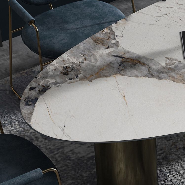 Oval Sintered Stone Dining Table Luxury Table in White with Metal 3 Legs