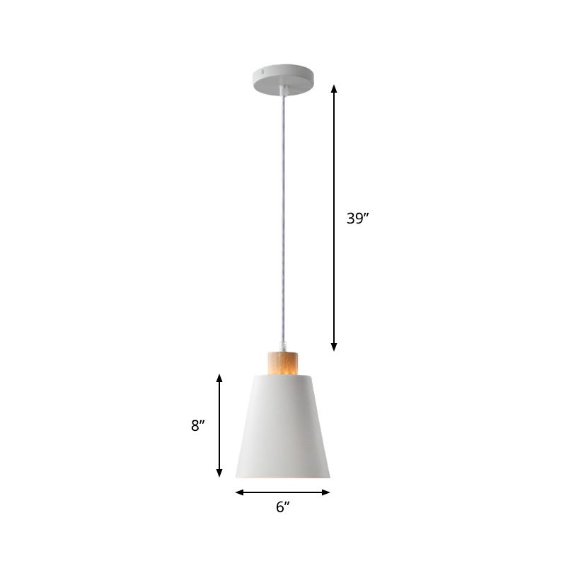 Contemporary Bucket Shade Pendant Lamp Metallic White Finish Hanging Light with Round/Linear Canopy for Hallway