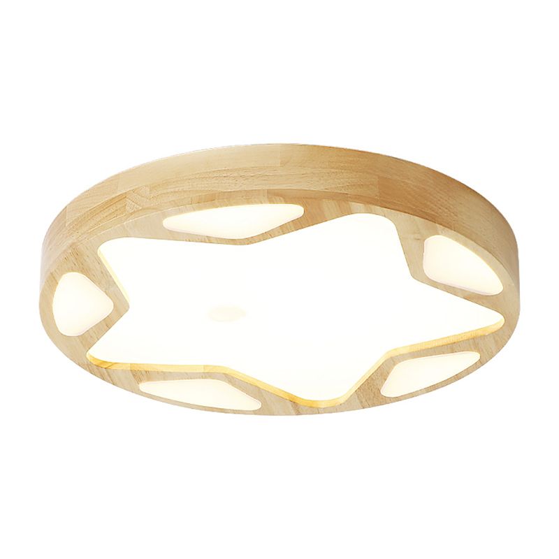 Contemporary Star Flush Ceiling Light Wood Kids Bedroom LED Flush Mount Lighting Fixture