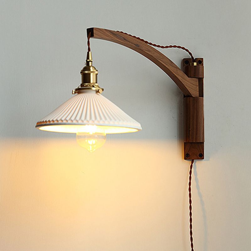Vintage Simplicity Cone Wall Light Sconce Opal Glass Wall Light Fixtures for Bedroom