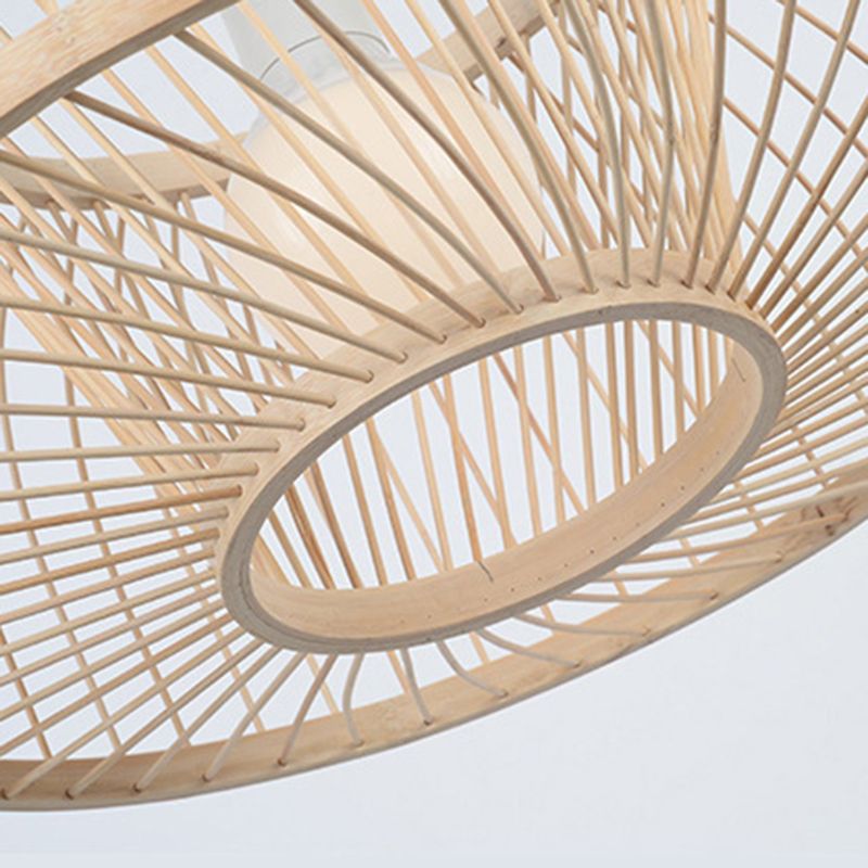Asia Bamboo Hanging Ceiling Light 1-Light Dome Beige Ceiling Pendant Light