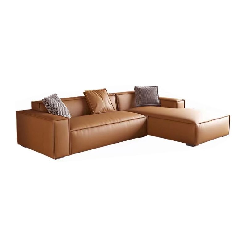 Contemporary Square Arm Sectional Orange Faux Leather Sectional