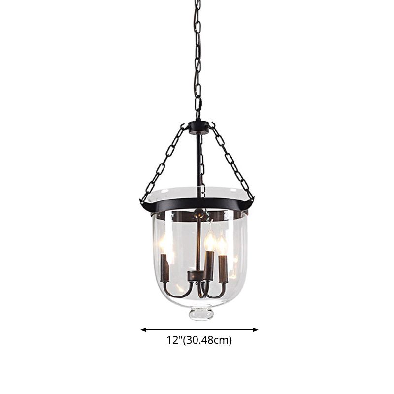 Black Bucket Chandelier Light Fixture Industrial Style Glass Dining Room Pendant Lighting