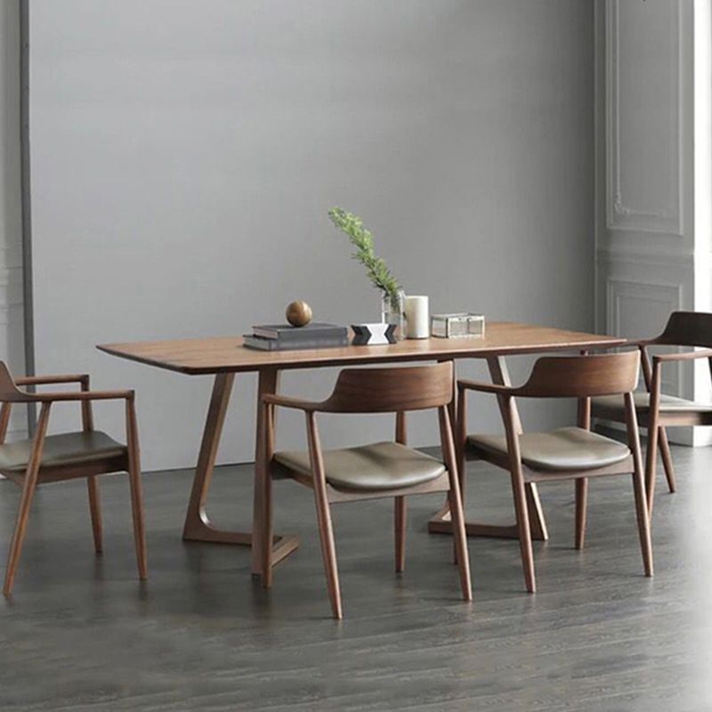 Eigentijdse rechthoek eettafel dennen vaste houten tafel met dubbel voetstuk voor eetkamer