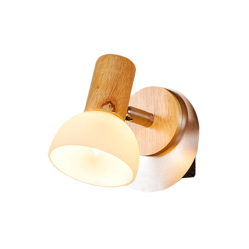 Wood Domed Sconce Light Fixture Modern 1 Head Milk White Glass Wall Mounted Lamp