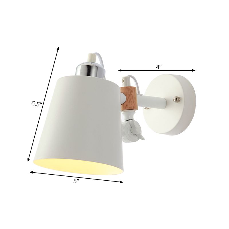 Metal Cone Wall Lighting Contemporary 1 Head Sconce Light Fixture in White with Adjustable Arm
