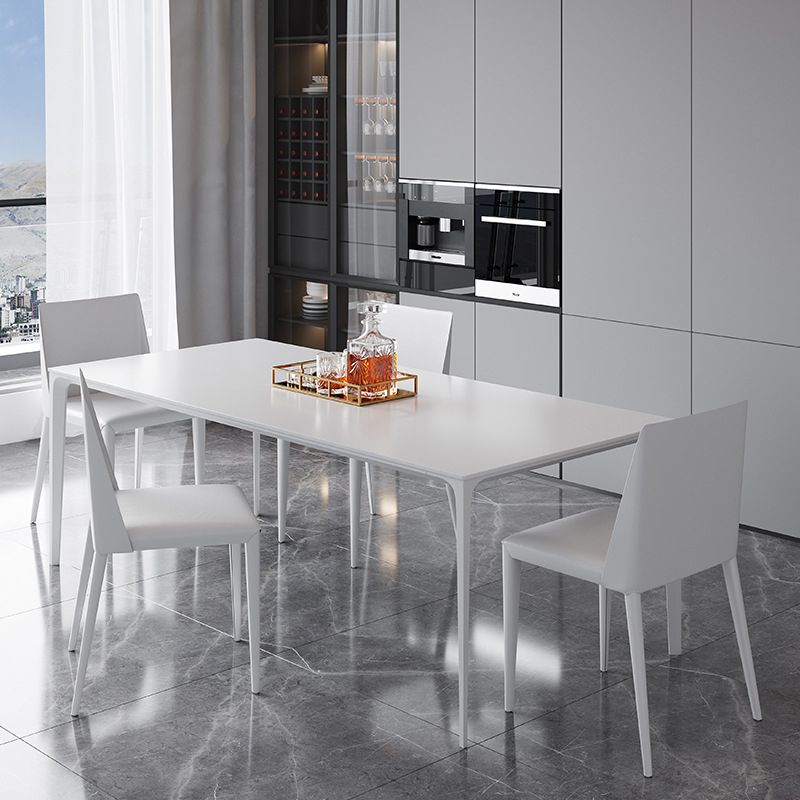 Metal Contemporary Rectangular Table White Sintered Stone Dining Table with 4 Legs