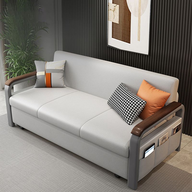 Light Gray Sleeper Sofa Faux leather Sofa Bed with Detachable Mattress