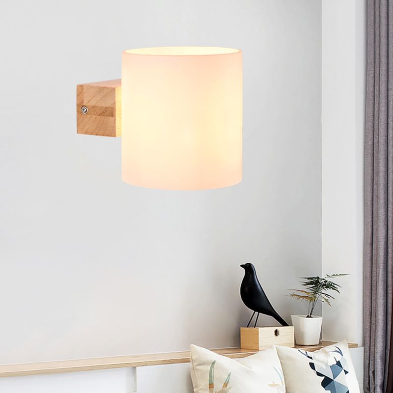 Cylinder Wall Sconce Lighting Modern Glass White Wall Mount Light Fixture for Bedroom