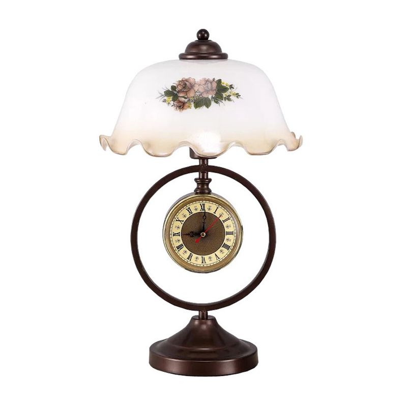 Roest 1 kop geplooide tafel licht vintage opaline glazen koepel leesboeklamp met ring en klok