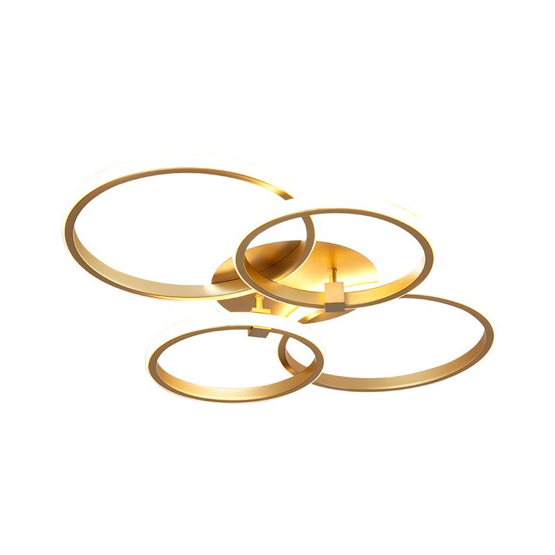 Multi-runde/quadratische LED-Deckenleuchte aus Metall, Minimalismus, 2/4 Lichter, Gold-Finish, halbbündige Montageleuchte