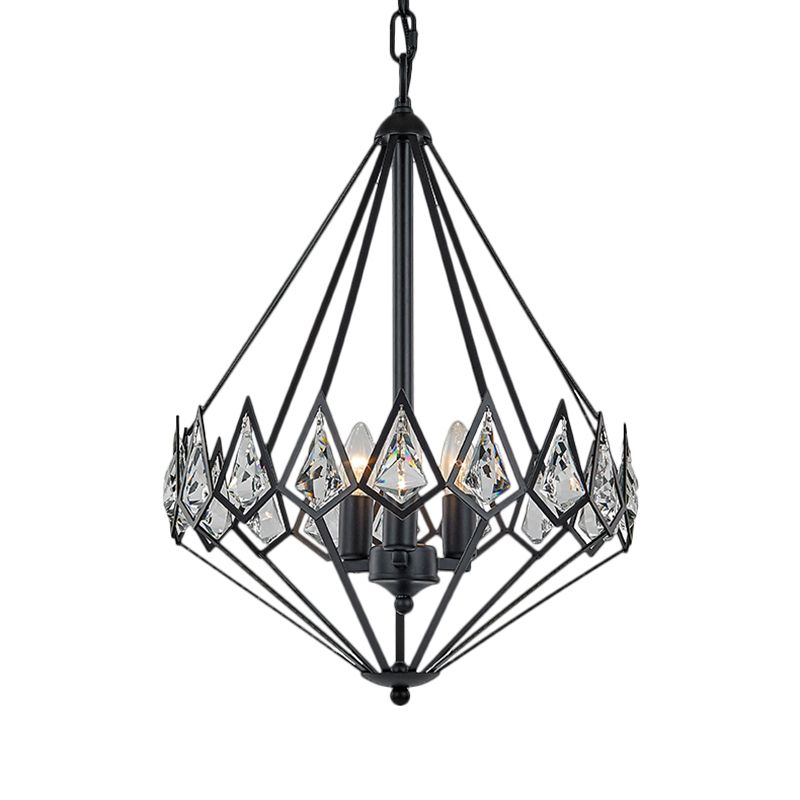 Moderno sospensione diamante pendente metalliche 3 teste salone lampadario appeso con cristallo incrostata in nero