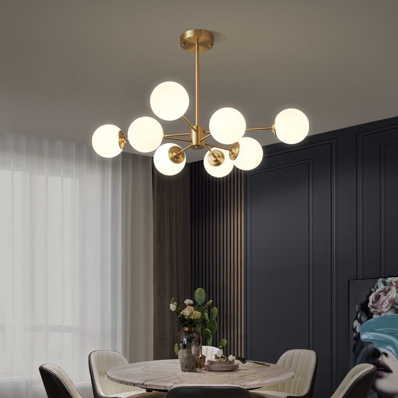 Modern Brass Chandelier Globe Multi Light Chandelier Pendant with Glass for Living Room