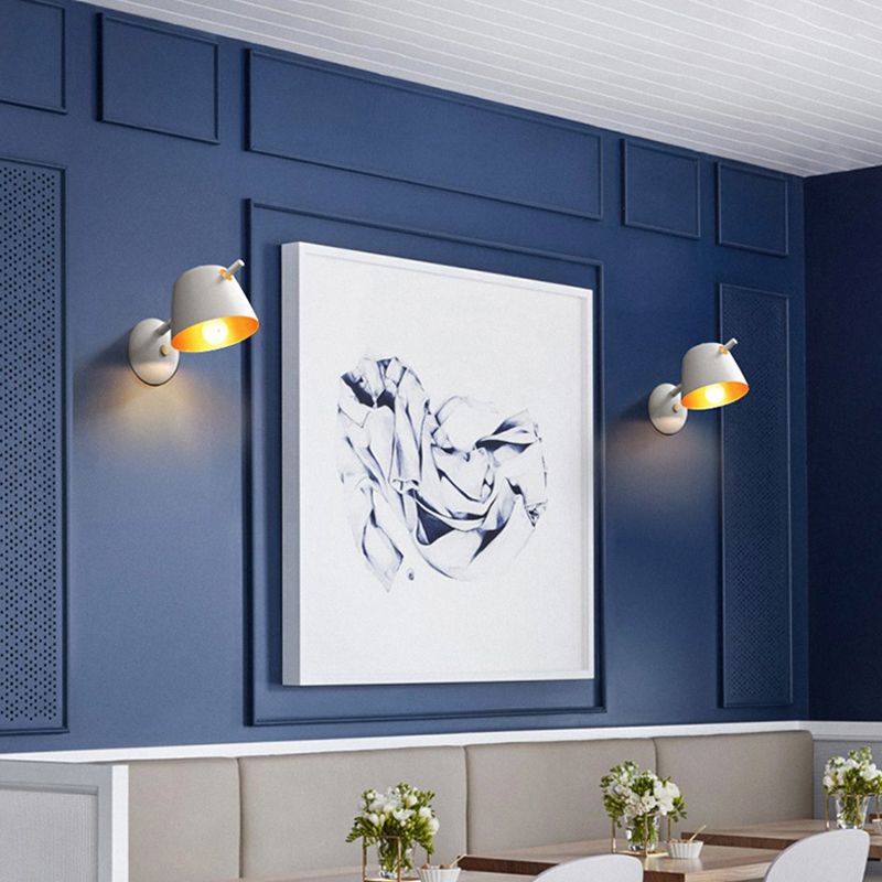 Contemporary 1 Head Sconce Black/White/Blue Wide Flare Wall Mount Light Fixture with Metal Shade