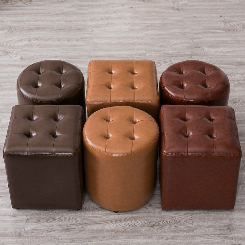 Water Resistant Round Standard Modern Solid Color Leather Pouf