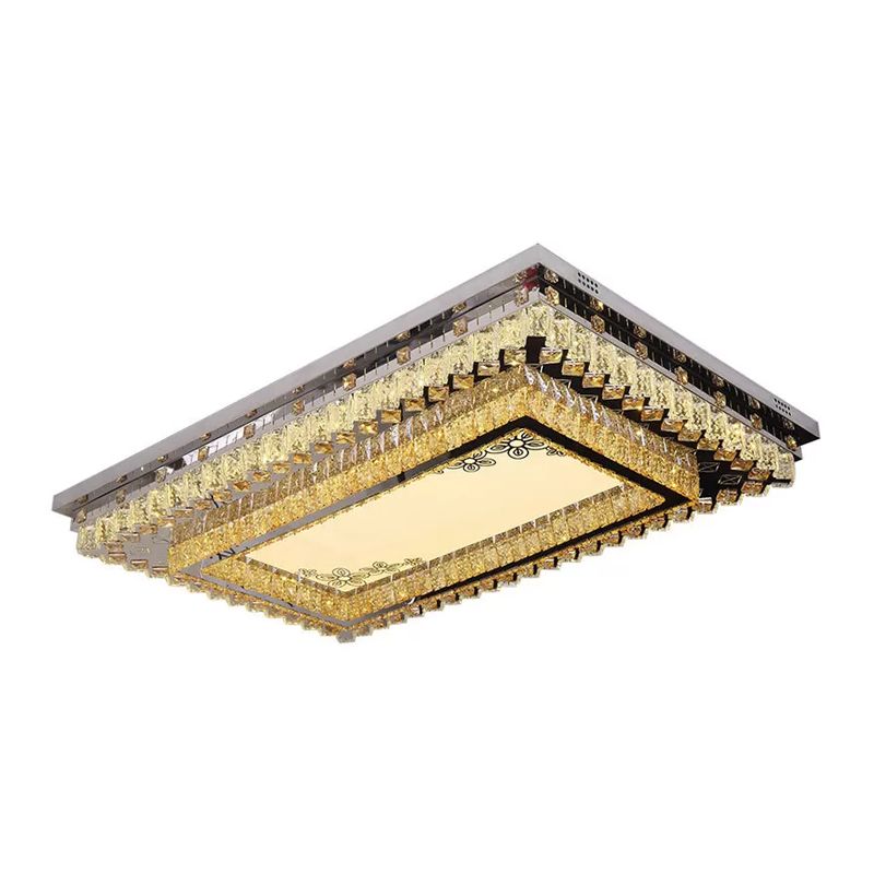 Rectangle Living Room Ceiling Fixture Clear Crystal LED Modern Flush Mount Light