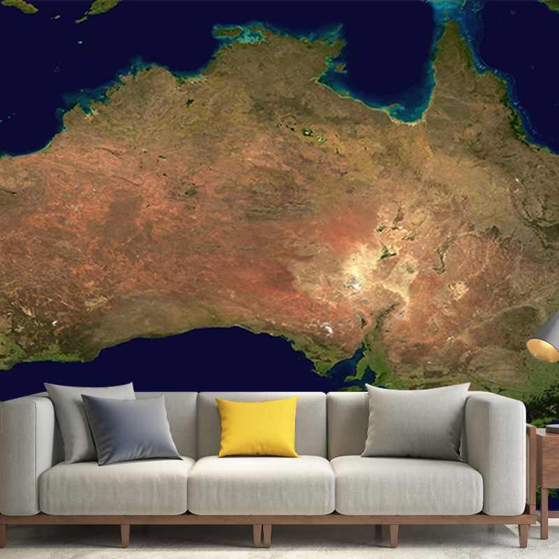 Map Illustration Moisture Resistant Wall Mural Removable Wallpaper for Living Room