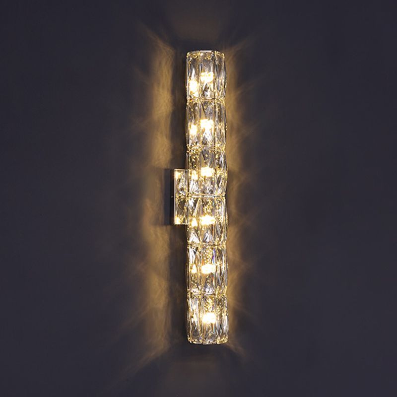 Modern Style Wall Light Cylinder Crystal Sconces in Transparent for Bedroom