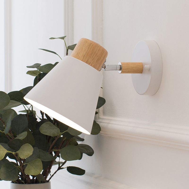 Metal Shaded Wall Light Modernism Wood Lighting for Living Room Foyer