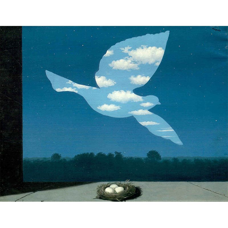 Magritte Artwork the Return Murals Surrealismus Wanddekoration aus Vliesstoff in Blau-Weiß