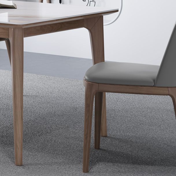 Medieval Modern Sintered Stone Dining Table Rectangle Table with Wooden 4 Legs