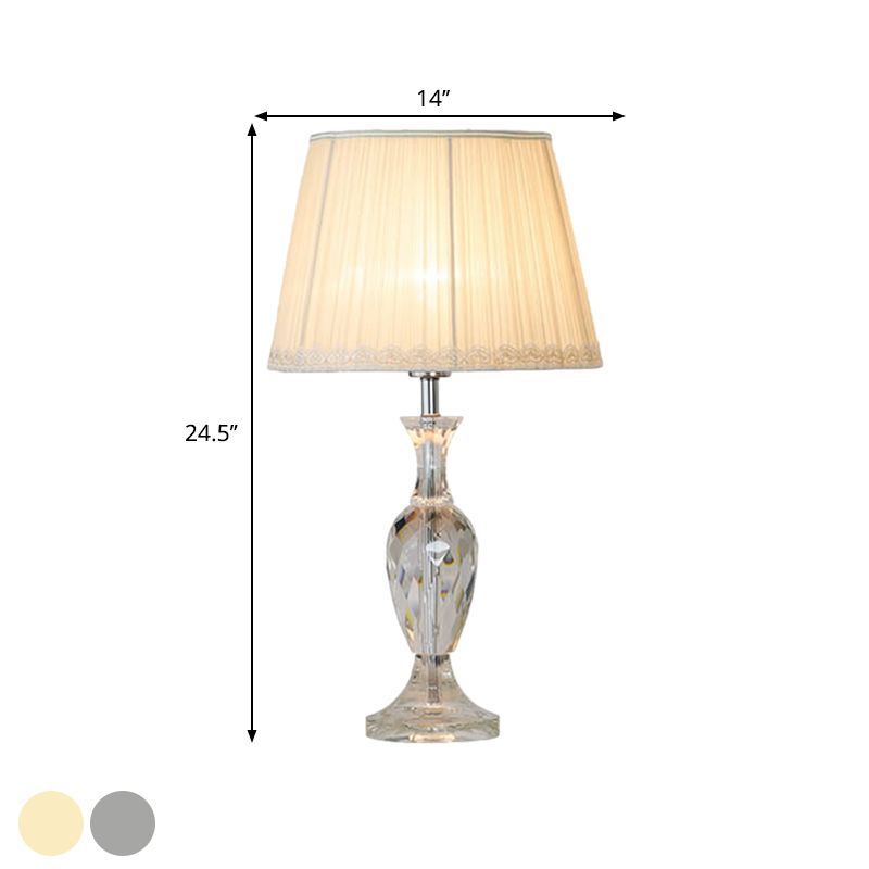 Green / beige 1 bulbe Crystal Stand Lampe Tames Tames Fabric Barrel Table Lumière pour la chambre à coucher